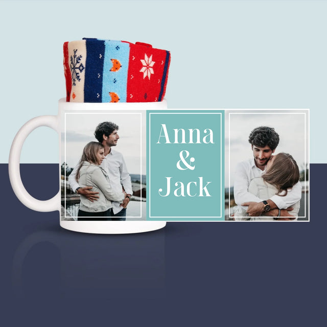 Fotocollage: Namen, Koppel - Wintersokken In Een Mok