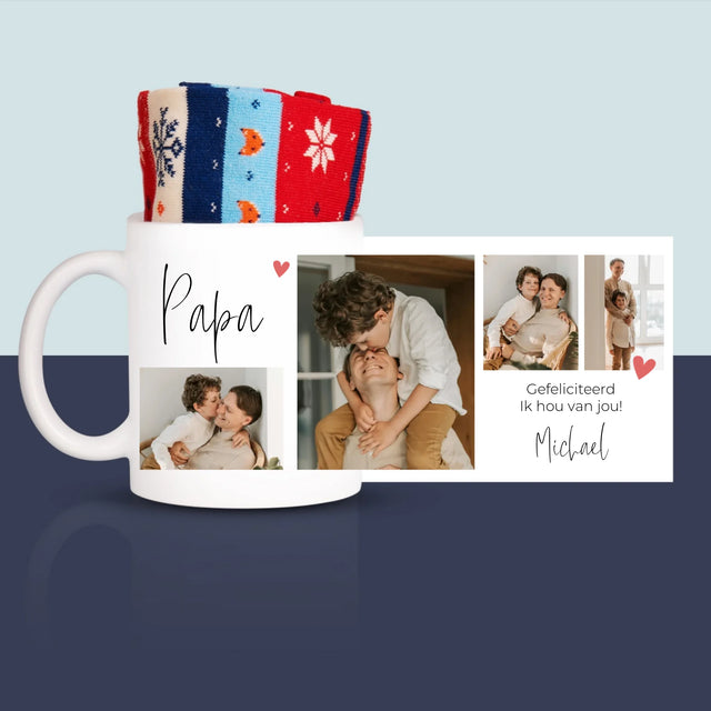 Fotocollage: Papa Ik Hou Van Jou - Wintersokken In Een Mok