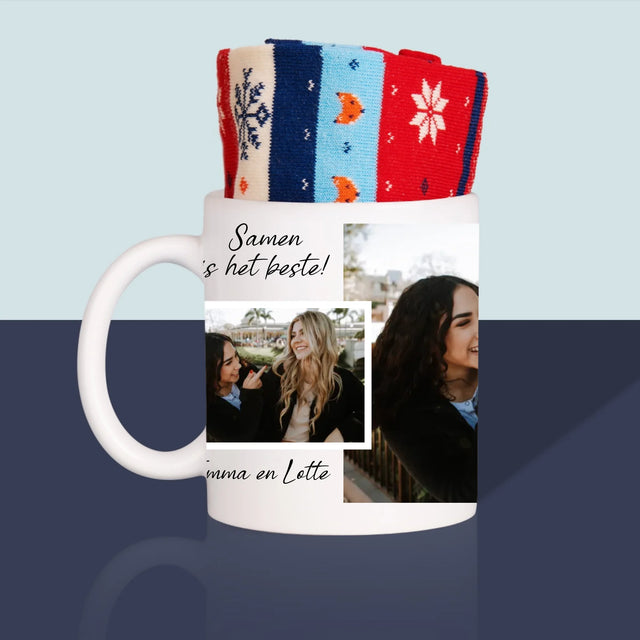 Fotocollage: Beste Vriendinnen, Samen Is Het Beste - Wintersokken In Een Mok