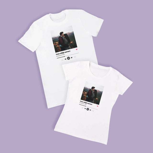 Foto En Handtekening: Spotify Met Jouw Foto - T-Shirt Voor Koppels