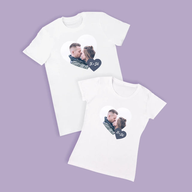 Fotocollage: Initialen Hart - T-Shirt Voor Koppels