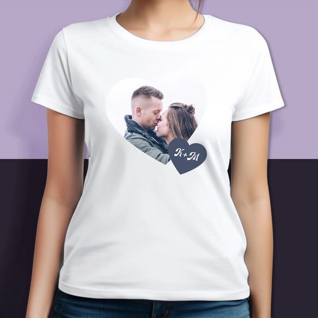 Fotocollage: Initialen Hart - T-Shirt Voor Koppels