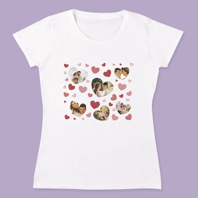 Fotocollage: Hartjes Foto'S - T-Shirt Voor Koppels