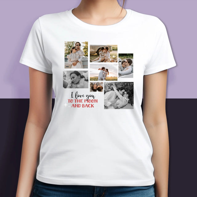 Fotocollage: To The Moon And Back - T-Shirt Voor Koppels