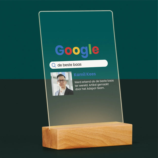 Foto En Handtekening: De Beste Baas Google-Score - Afdruk Op Acrylglas (Verticaal)