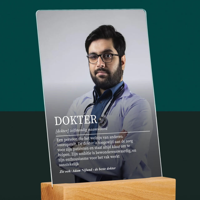 Foto En Handtekening: Dokter Definitie - Afdruk Op Acrylglas (Verticaal)