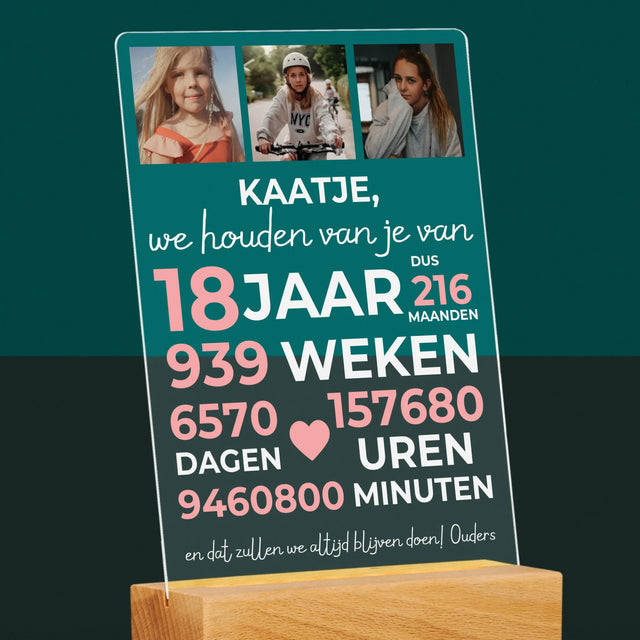 Fotocollage: We Houden Al 18 Jaar Van Je - Afdruk Op Acrylglas (Verticaal)