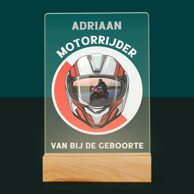Foto En Handtekening: Motorrijder Van Bij De Geboorte - Afdruk Op Acrylglas (Verticaal)