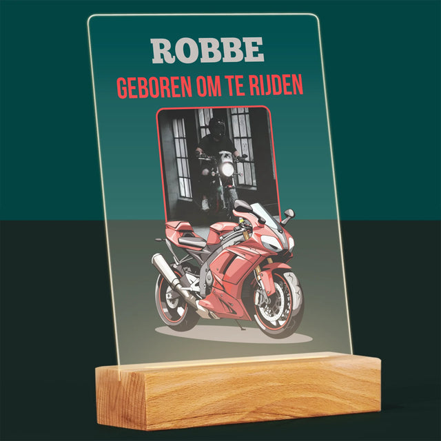 Foto En Handtekening: Geboren Om Te Rijden - Afdruk Op Acrylglas (Verticaal)