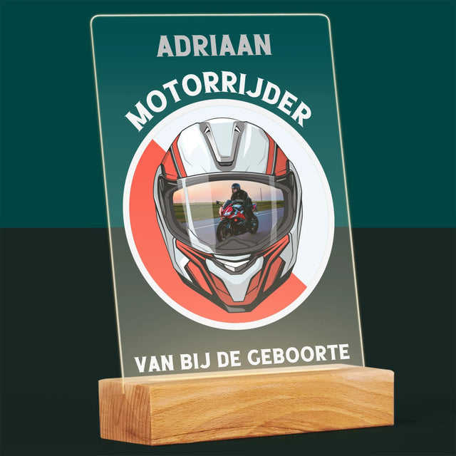 Foto En Handtekening: Motorrijder Van Bij De Geboorte - Afdruk Op Acrylglas (Verticaal)