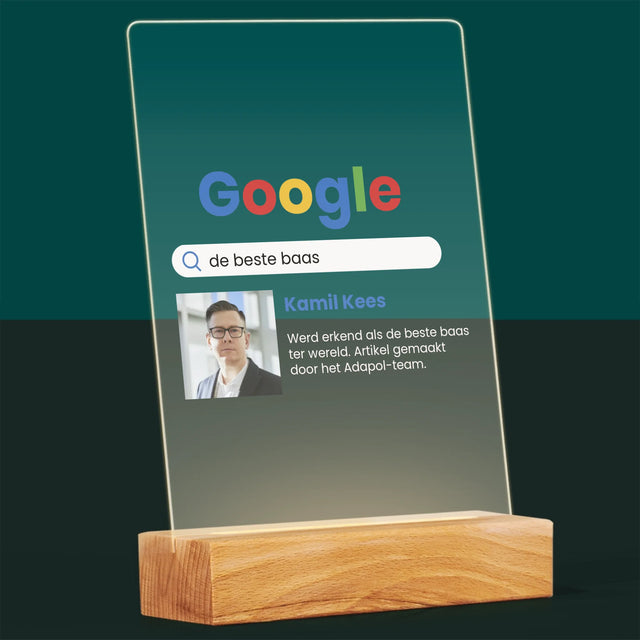 Foto En Handtekening: De Beste Baas Google-Score - Afdruk Op Acrylglas (Verticaal)