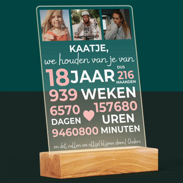 Fotocollage: We Houden Al 18 Jaar Van Je - Afdruk Op Acrylglas (Verticaal)