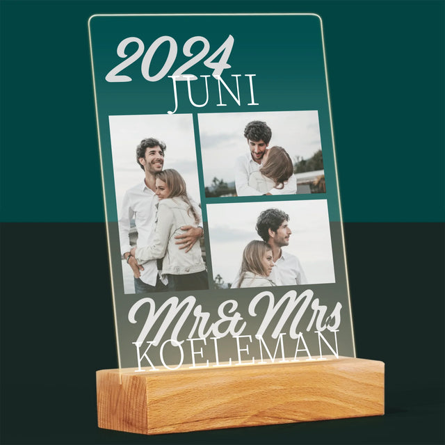 Fotocollage: Mr&Mrs Datum - Afdruk Op Acrylglas (Verticaal)