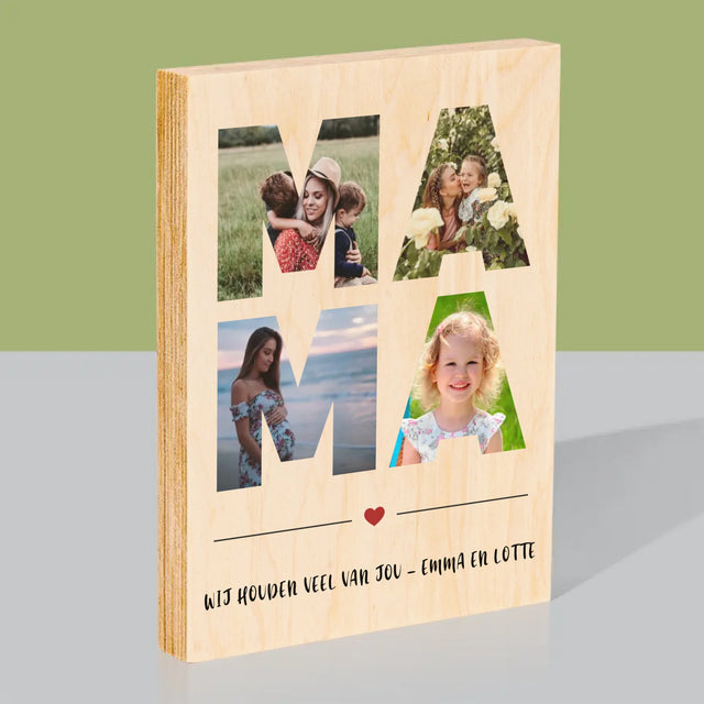 Woord Van Foto'S: Mama - Afdruk Op Hout (Verticaal)