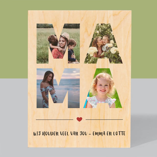 Woord Van Foto'S: Mama - Afdruk Op Hout (Verticaal)