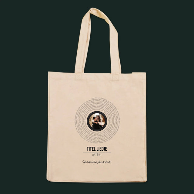 Foto En Handtekening: Songtekst Op Vinyl Lp - Canvas Tas