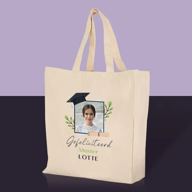 Foto En Handtekening: Gefeliciteerd, Master - Canvas Tas