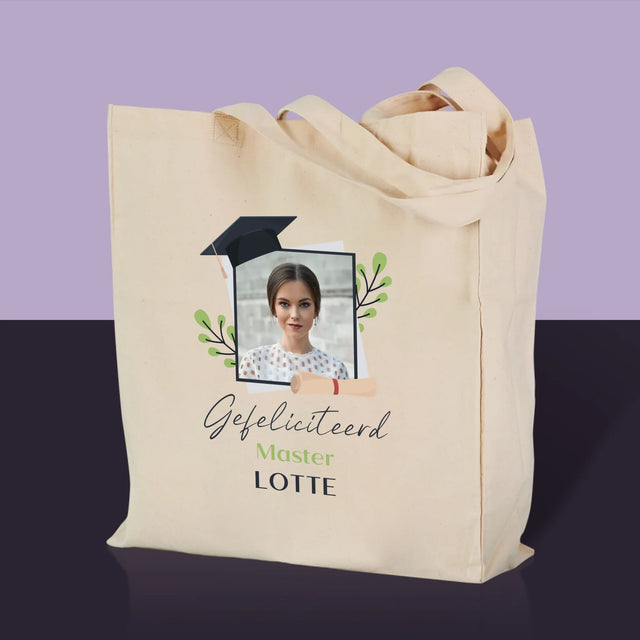 Foto En Handtekening: Gefeliciteerd, Master - Canvas Tas