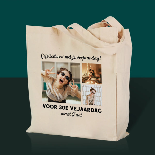 Fotocollage: Fotocollage Verjaardag - Canvas Tas