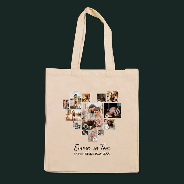 Fotocollage: Fotocollage Hart - Canvas Tas