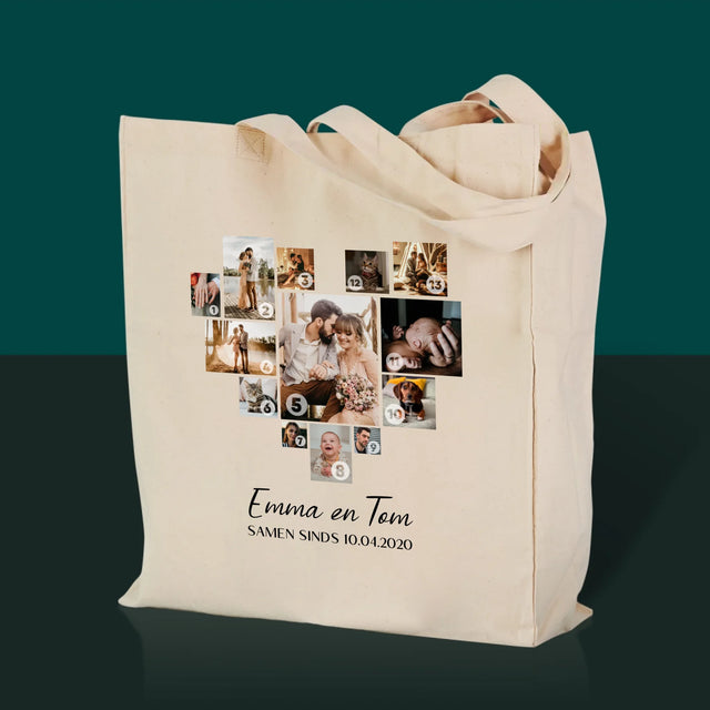Fotocollage: Fotocollage Hart - Canvas Tas