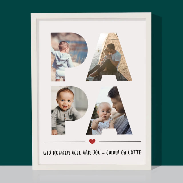 Woord Van Foto'S: Papa - Afdruk Met Frame 30X40 (Verticaal)