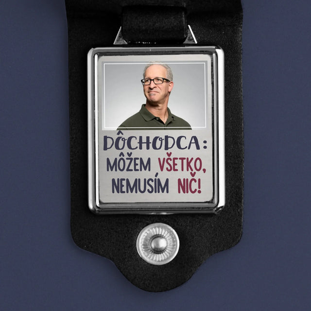 Zdjęcie i Podpis: Emeryt Mogę Wszystko - Skórzany Brelok Ze Zdjęciem | SK