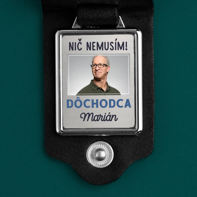 Zdjęcie i Podpis: Nic Nie Muszę! Emeryt - Skórzany Brelok Ze Zdjęciem | SK