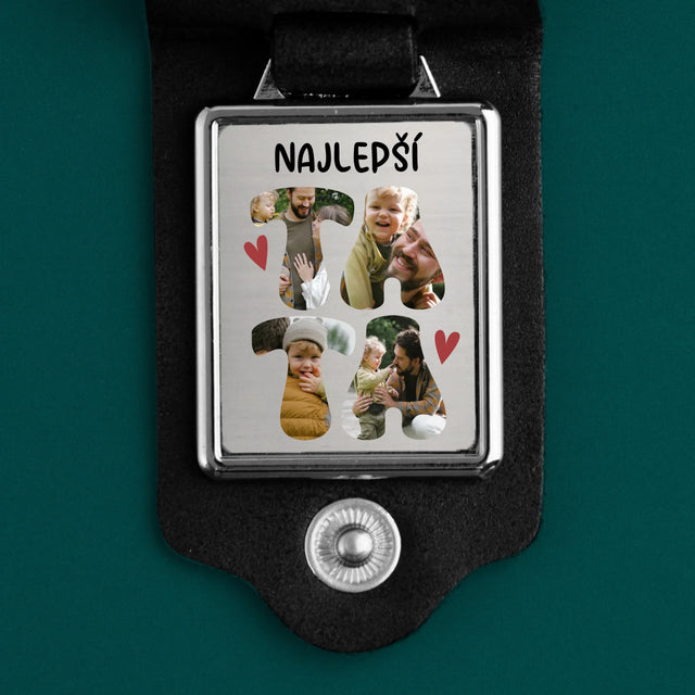 Zdjęcie i Podpis: Najlepszy Tata Serce - Skórzany Brelok Ze Zdjęciem | SK