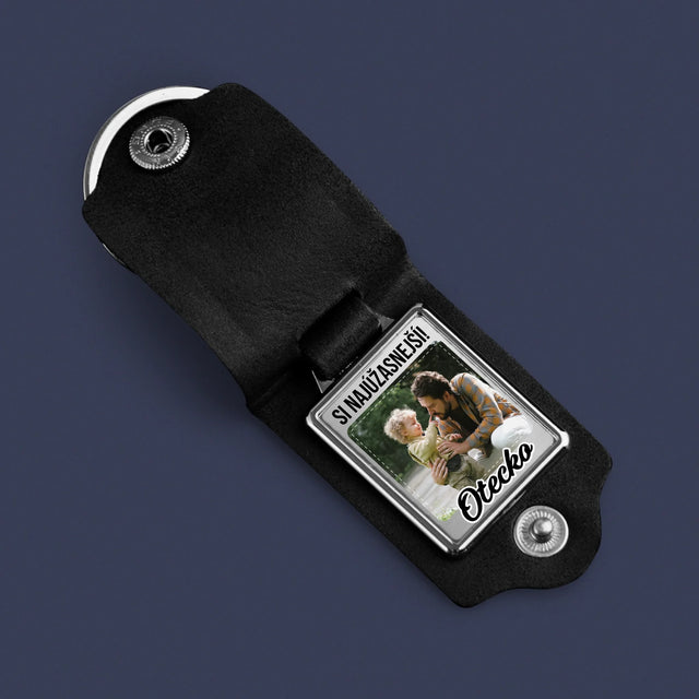 Zdjęcie i Podpis: Najwspanialszy Tata - Skórzany Brelok Ze Zdjęciem | SK