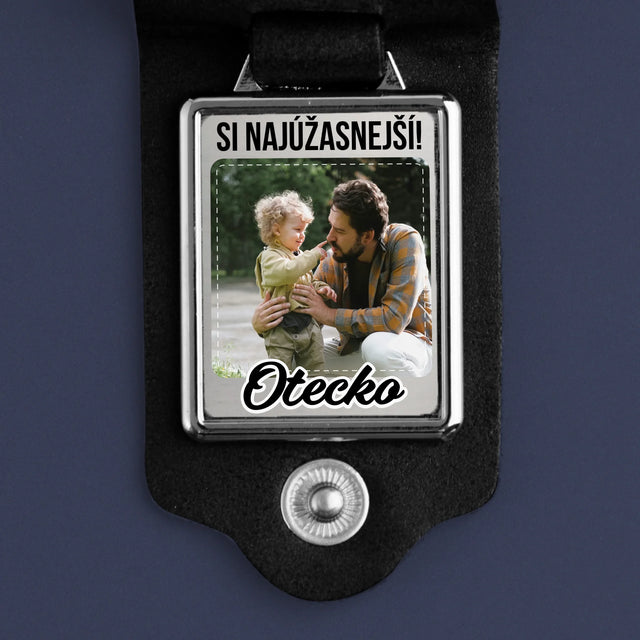 Zdjęcie i Podpis: Najwspanialszy Tata - Skórzany Brelok Ze Zdjęciem | SK
