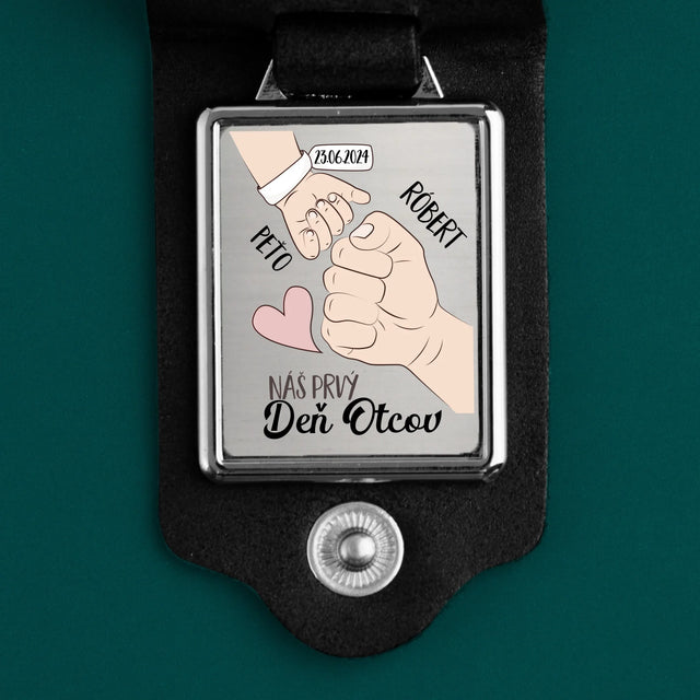 Imię i Podpis: Pierwszy Wspólny Dzień Taty - Skórzany Brelok Ze Zdjęciem | SK