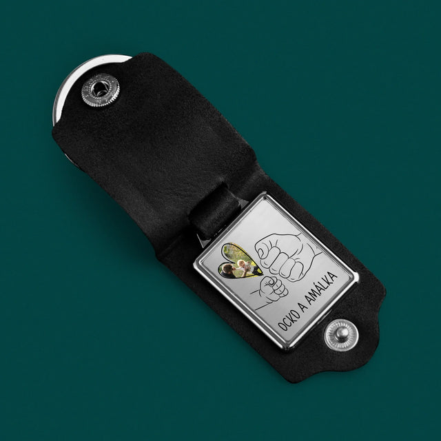 Zdjęcie i Podpis: Tata Dziecko Rączka - Skórzany Brelok Ze Zdjęciem | SK