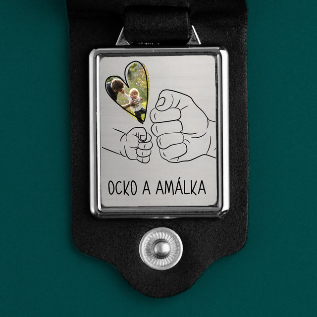 Zdjęcie i Podpis: Tata Dziecko Rączka - Skórzany Brelok Ze Zdjęciem | SK