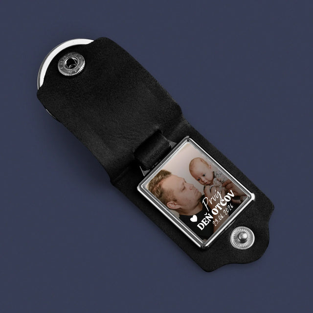 Zdjęcie i Podpis: Pierwszy Dzień Ojca - Skórzany Brelok Ze Zdjęciem | SK
