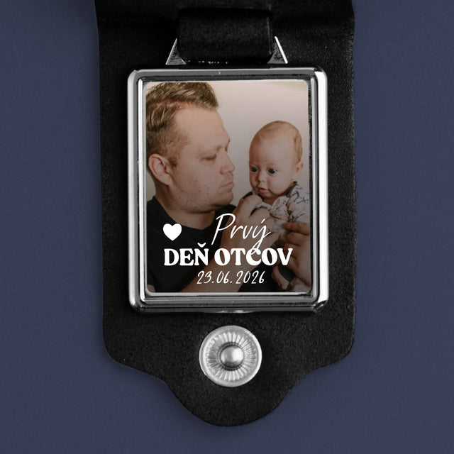 Zdjęcie i Podpis: Pierwszy Dzień Ojca - Skórzany Brelok Ze Zdjęciem | SK