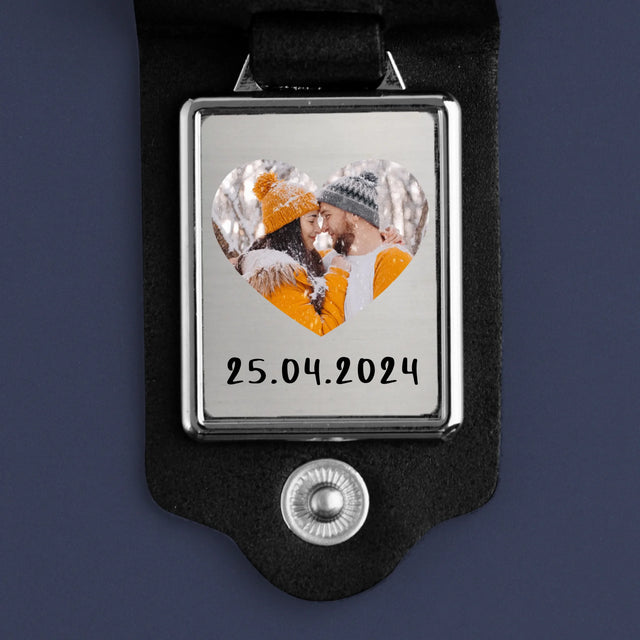 Zdjęcie i Podpis: Zdjęcie w Sercu - Skórzany Brelok Ze Zdjęciem | SK