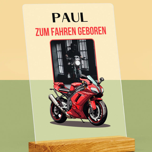 Zdjęcie I Podpis: Urodzony Do Jazdy - Wydruk Na Szkle Akrylowym | DE