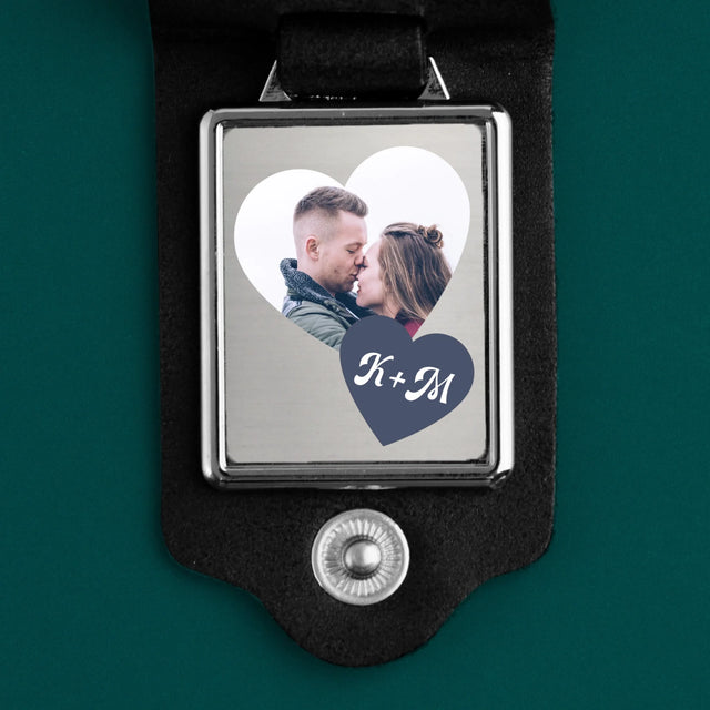 Fotocollage: Initialen Hart - Leren Sleutelhanger Met Foto