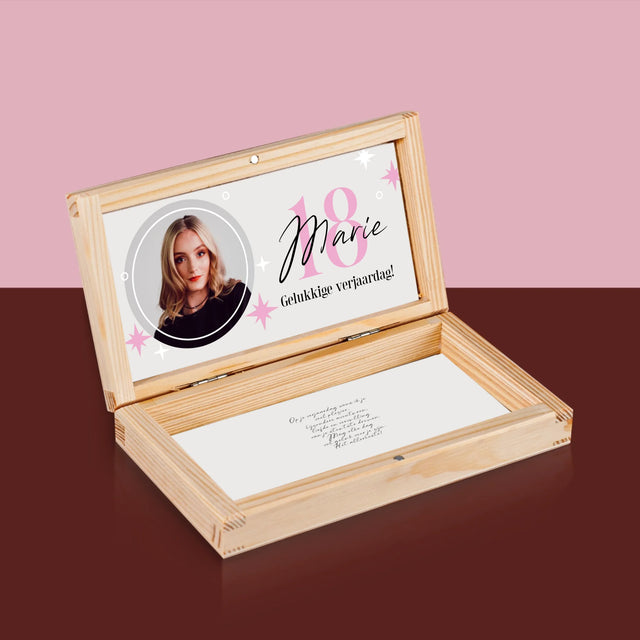 Foto En Handtekening: 18 Sterren - Houten Geldkistje