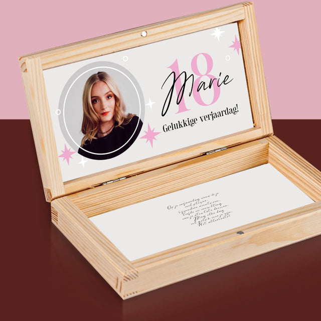 Foto En Handtekening: 18 Sterren - Houten Geldkistje