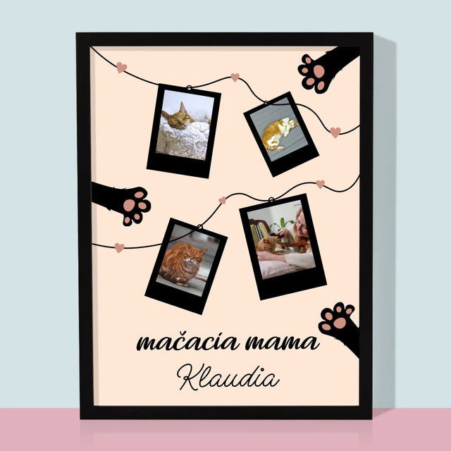Fotokolaż: Kocia Mama Polaroidy - Wydruk Obramowany | SK