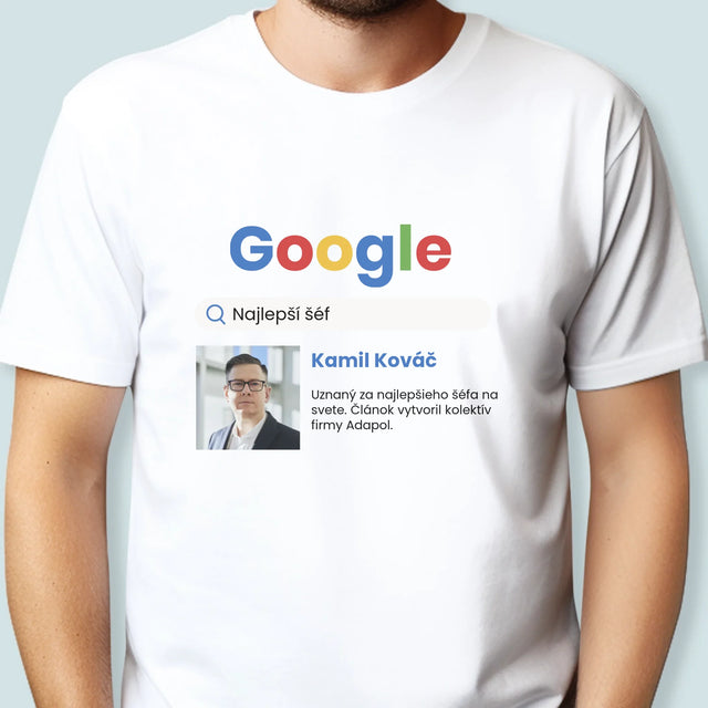 Zdjęcie i Podpis: Najlepszy Szef Wynik Google - Koszulka Męska z Nadrukiem | SK
