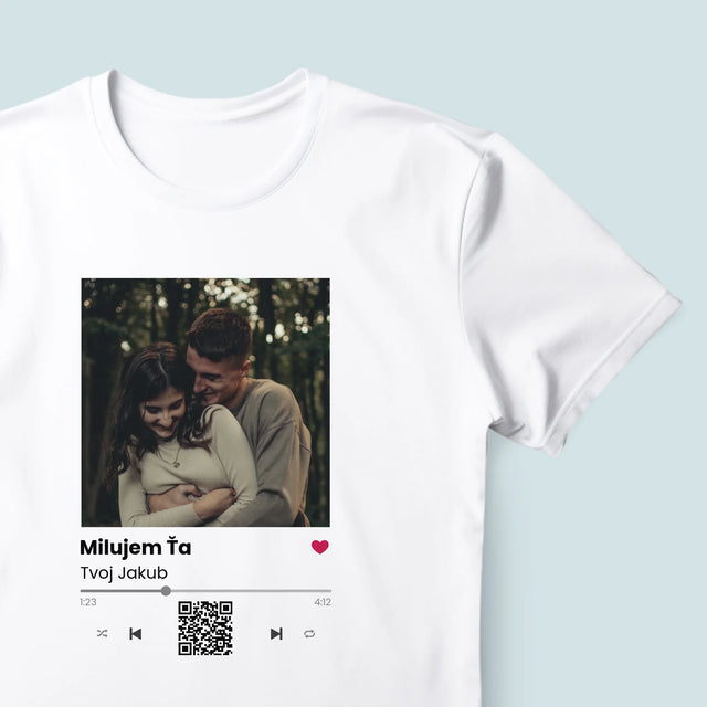 Zdjęcie i Podpis: Spotify z Kodem Qr - Koszulka Męska | SK