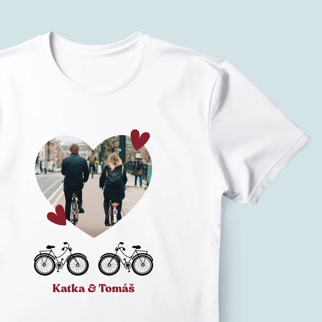 Zdjęcie I Podpis: Rowerowa Para - Koszulka Męska z Nadrukiem | SK