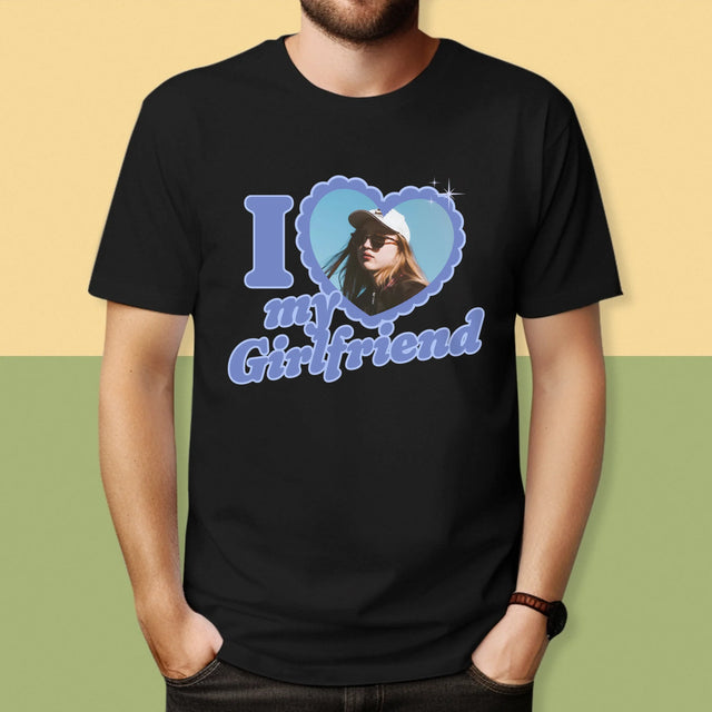 Zdjęcie i Podpis: i Love My Girlfriend - Koszulka Męska z Nadrukiem | SK