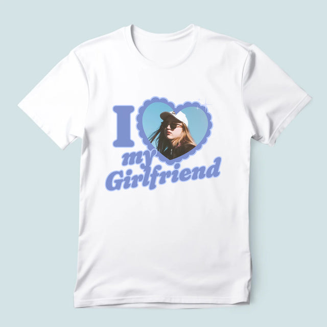 Zdjęcie i Podpis: i Love My Girlfriend - Koszulka Męska z Nadrukiem | SK