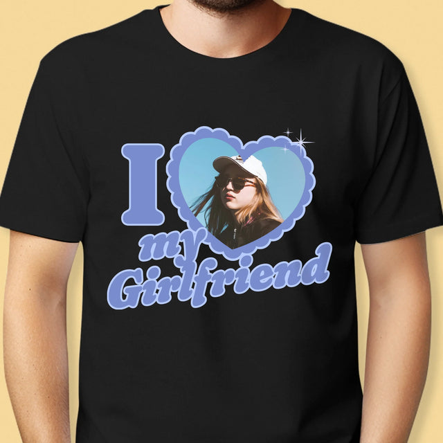 Zdjęcie i Podpis: i Love My Girlfriend - Koszulka Męska z Nadrukiem | SK