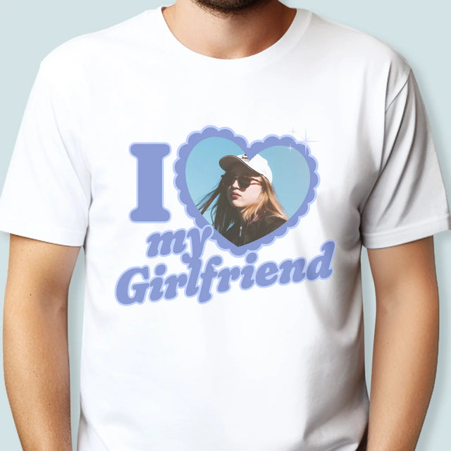 Zdjęcie i Podpis: i Love My Girlfriend - Koszulka Męska z Nadrukiem | SK