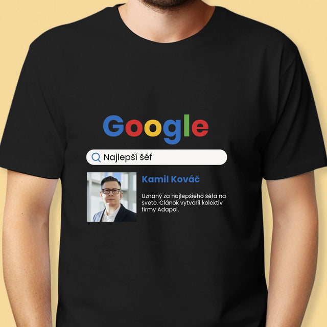 Zdjęcie i Podpis: Najlepszy Szef Wynik Google - Koszulka Męska z Nadrukiem | SK